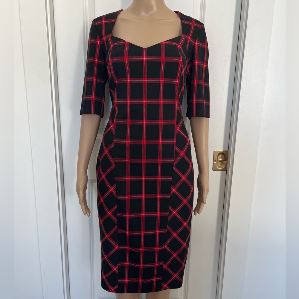 Trina Turk plaid short sleeve pencil dress